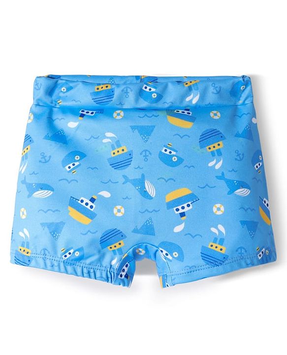 Babyhug Above Knee Length Water Repellant Swimming Trunk with Ocean Theme Print - Light Blue
