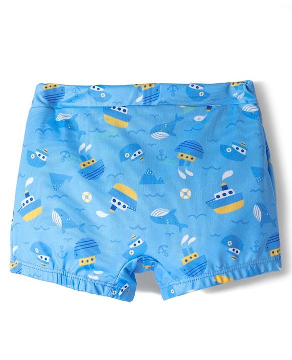 Babyhug Above Knee Length Water Repellant Swimming Trunk with Ocean Theme Print - Light Blue