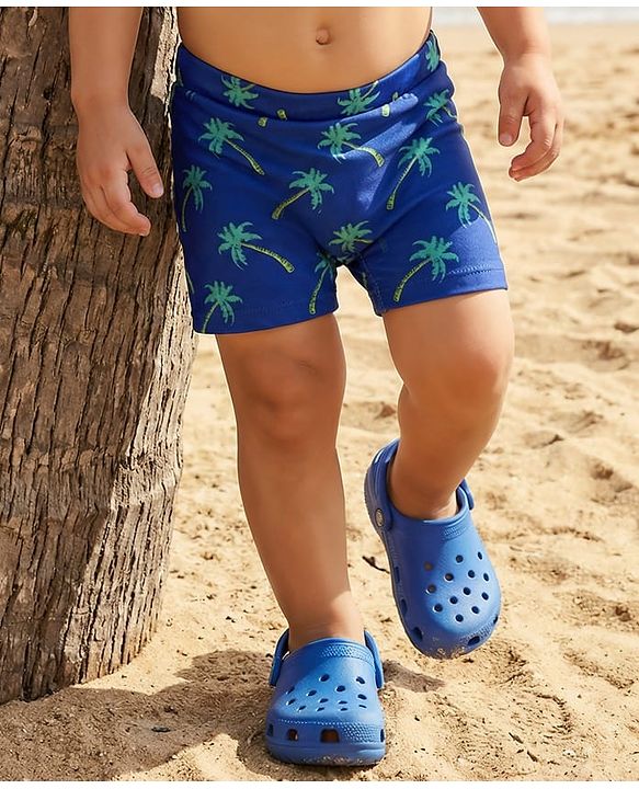 Babyhug Water Repellant Swimming Trunk With Tropical Theme Print - Blue