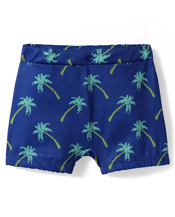 Babyhug Water Repellant Swimming Trunk With Tropical Theme Print - Blue