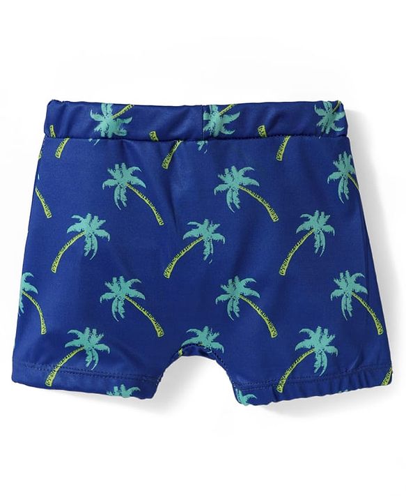 Babyhug Water Repellant Swimming Trunk With Tropical Theme Print - Blue