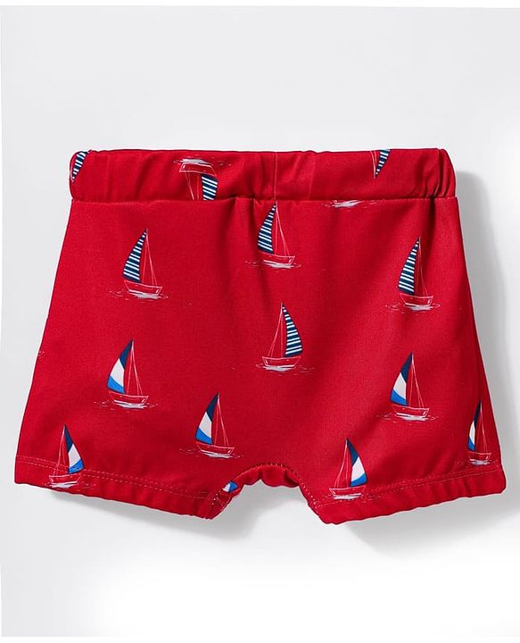 Babyhug Water Repellant Swimming Trunk With Nautical Theme Print - Red
