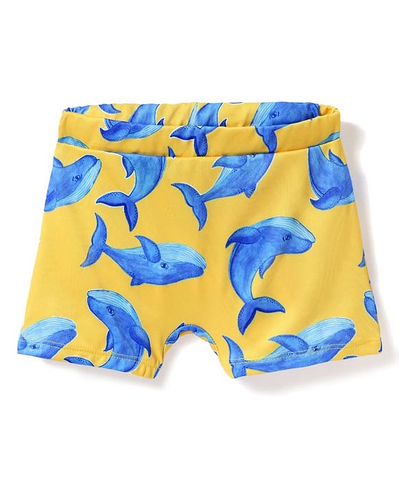 Babyhug Water Repellant Swimming Trunk With Dolphin Print - Yellow