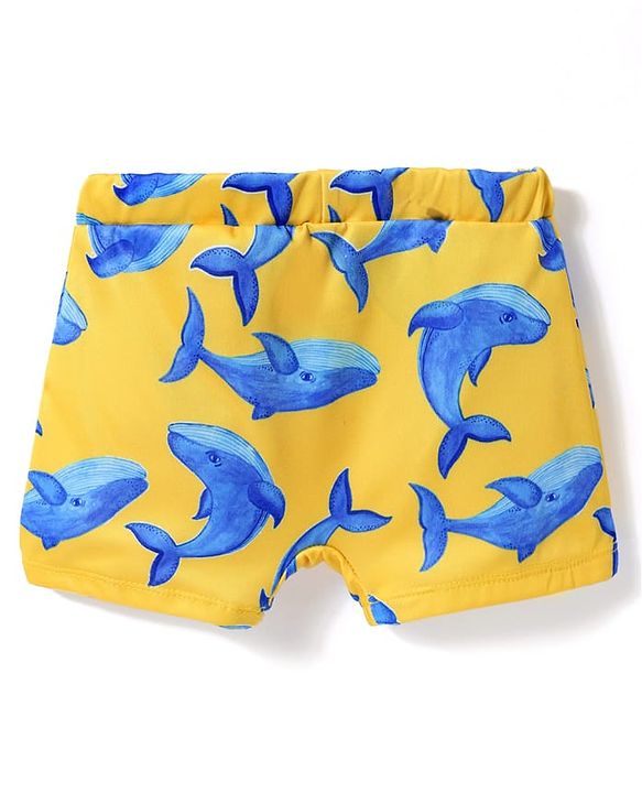 Babyhug Water Repellant Swimming Trunk With Dolphin Print - Yellow
