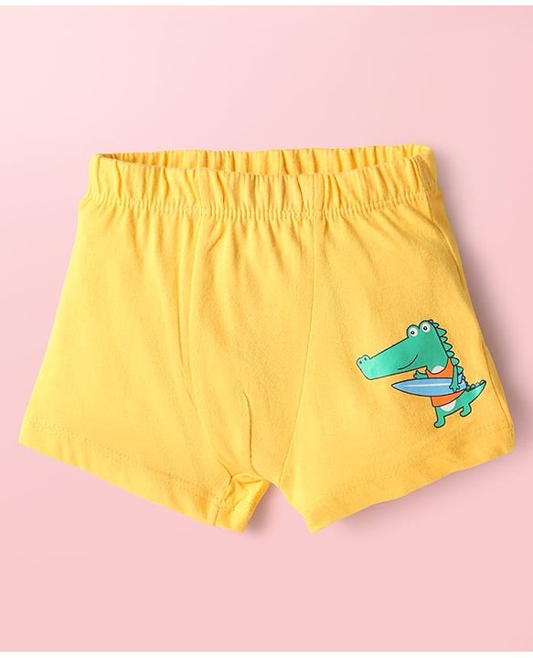 Babyhug 100% Cotton Knit Antibacterial Trunks with Stripes & Animal Print Pack of 3 - Yellow Light Blue & White