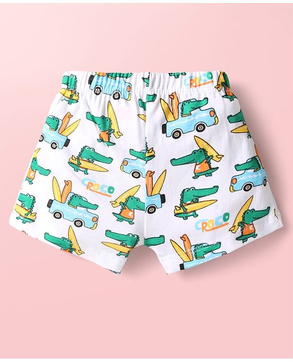 Babyhug 100% Cotton Knit Antibacterial Trunks with Stripes & Animal Print Pack of 3 - Yellow Light Blue & White