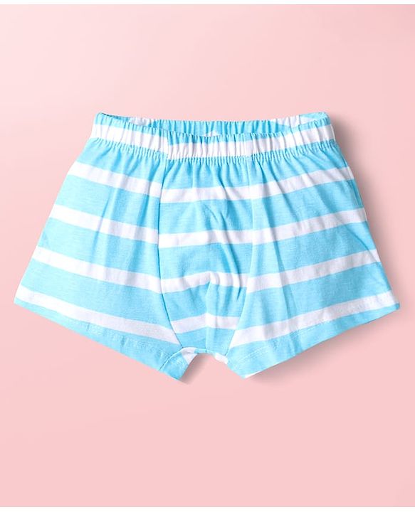 Babyhug 100% Cotton Knit Antibacterial Trunks with Stripes & Animal Print Pack of 3 - Yellow Light Blue & White