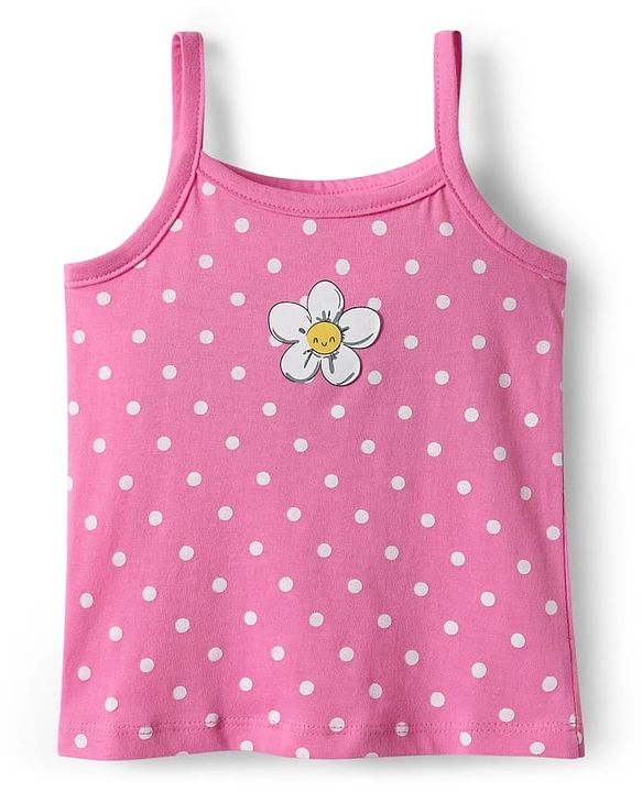 Babyhug 100% Cotton Single Jersey Knit Sleeveless Antibacterial Slips With Floral & Polka Dot Print Pack Of 3 - Pink Yellow & Light Blue