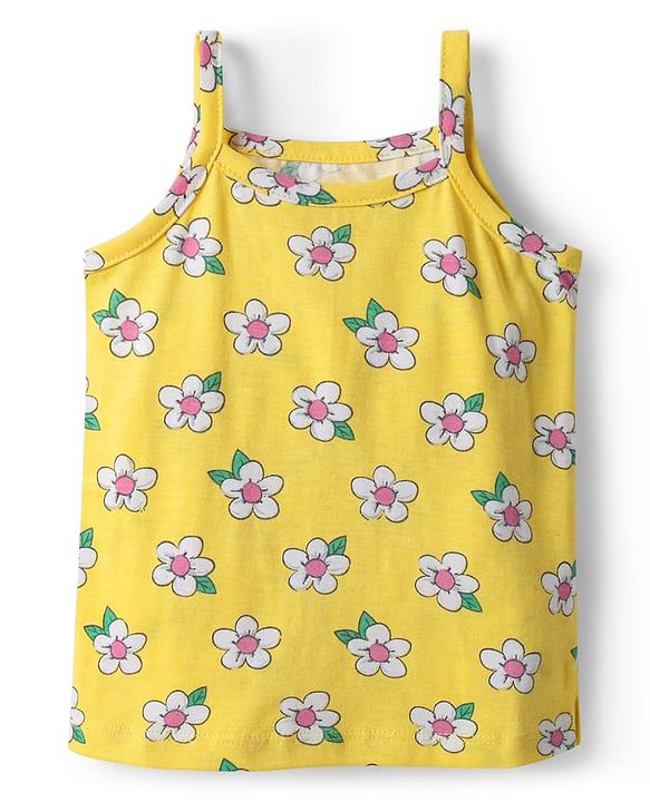 Babyhug 100% Cotton Single Jersey Knit Sleeveless Antibacterial Slips With Floral & Polka Dot Print Pack Of 3 - Pink Yellow & Light Blue