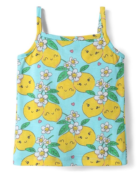 Babyhug 100% Cotton Single Jersey Knit Sleeveless Antibacterial Slips With Floral & Polka Dot Print Pack Of 3 - Pink Yellow & Light Blue