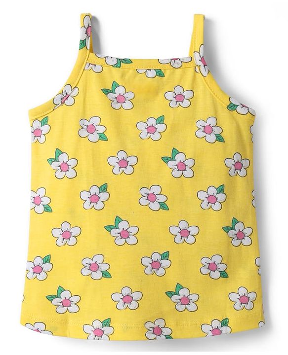 Babyhug 100% Cotton Single Jersey Knit Sleeveless Antibacterial Slips With Floral & Polka Dot Print Pack Of 3 - Pink Yellow & Light Blue