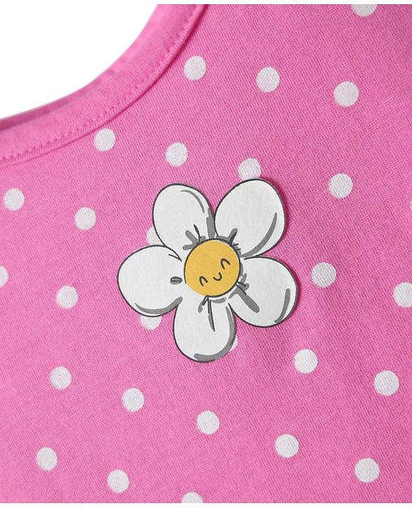 Babyhug 100% Cotton Single Jersey Knit Sleeveless Antibacterial Slips With Floral & Polka Dot Print Pack Of 3 - Pink Yellow & Light Blue