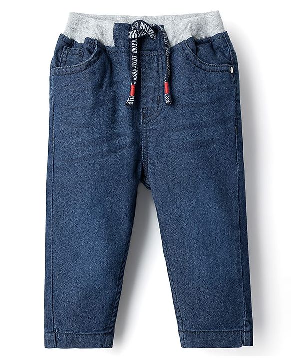 Babyhug Cotton Full Length Stretchable Washed Denim Jeans - Dark Blue