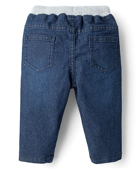 Babyhug Cotton Full Length Stretchable Washed Denim Jeans - Dark Blue