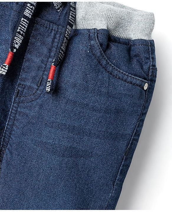 Babyhug Cotton Full Length Stretchable Washed Denim Jeans - Dark Blue
