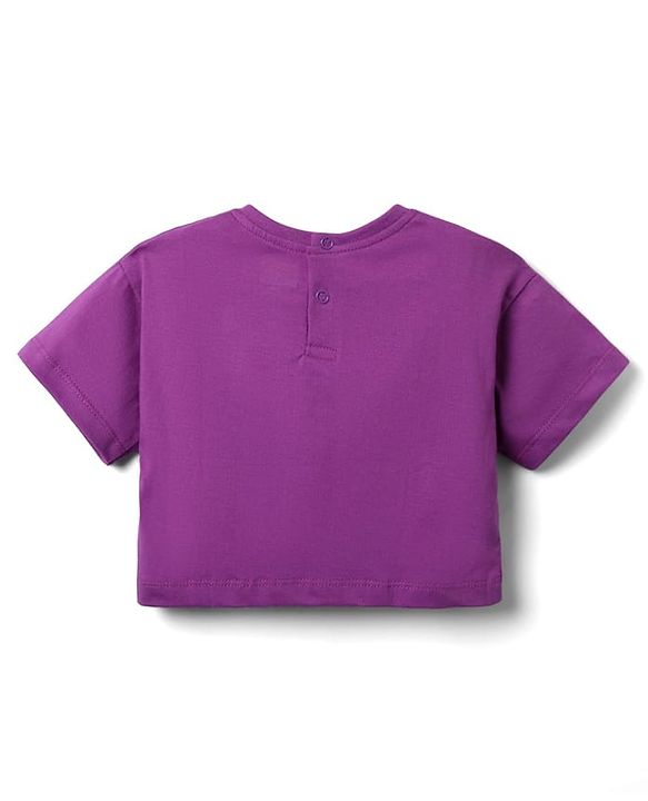 Babyhug Cotton Knit Half Sleeves Crop T-Shirt with Floral Print - Purple
