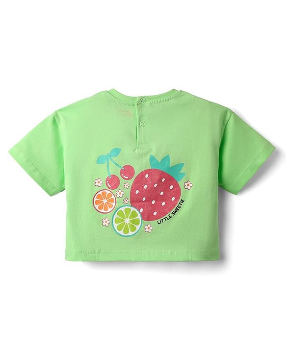 Babyhug Cotton Knit Half Sleeves T-Shirt with Front & Back Fruit Print - Light Green