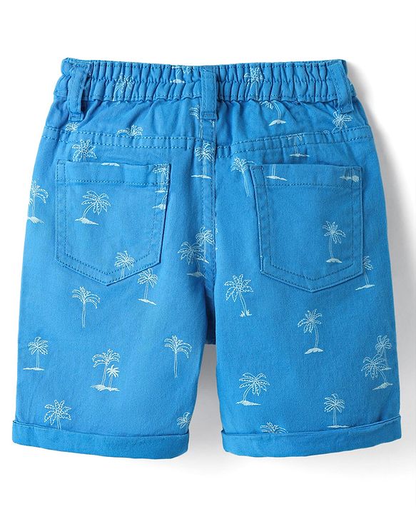 Babyhug Twill Mid Thigh Tropical Printed Shorts With Stretch - Light Blue