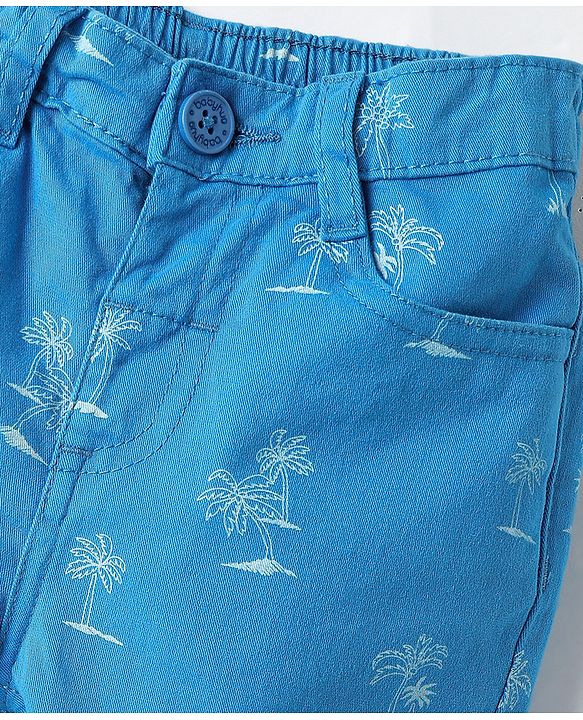 Babyhug Twill Mid Thigh Tropical Printed Shorts With Stretch - Light Blue