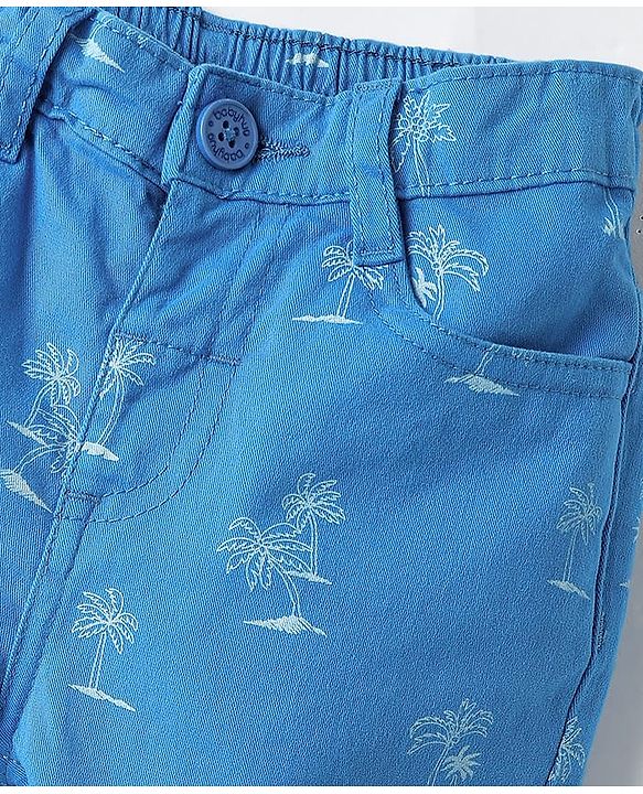 Babyhug Twill Mid Thigh Tropical Printed Shorts With Stretch - Light Blue