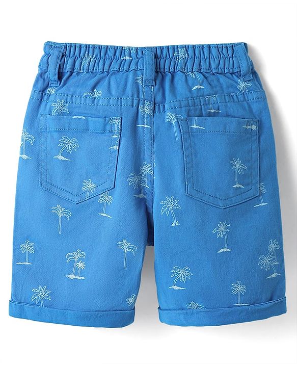 Babyhug Twill Mid Thigh Tropical Printed Shorts With Stretch - Light Blue