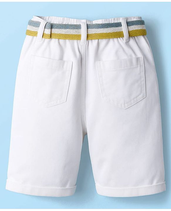 Babyhug Twill Mid Thigh Solid Colour Shorts With Stretch & Belt - White