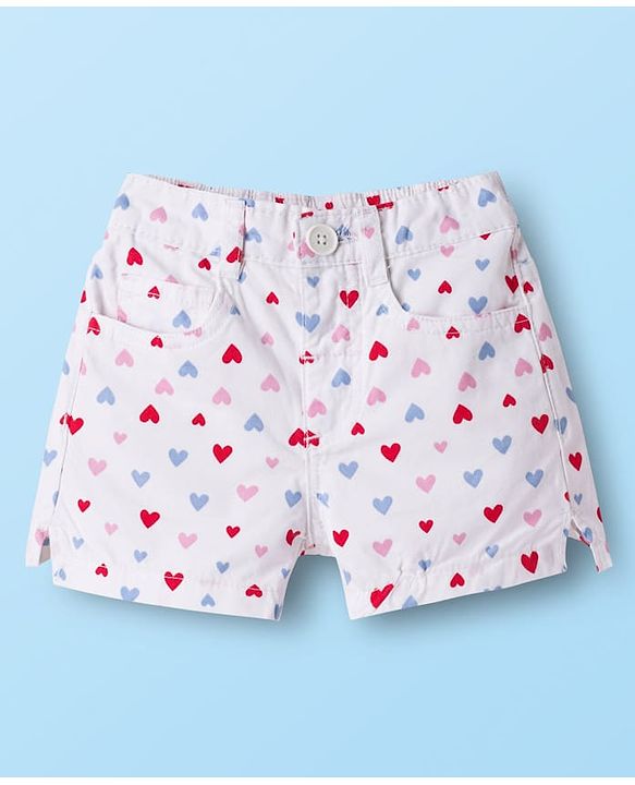 Babyhug Twill Mid Thigh Shorts With Heart Print - White