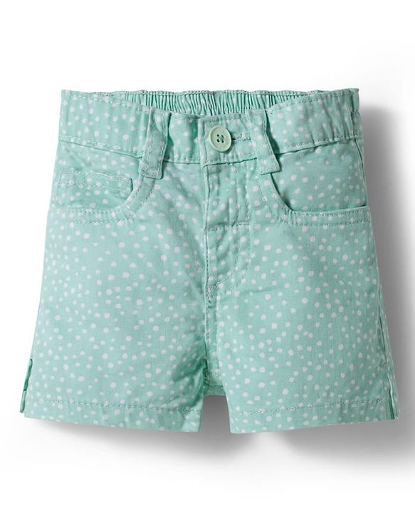 Babyhug Mid Thigh Twill Shorts With Stretch & Polka Dot Print - Sea Green