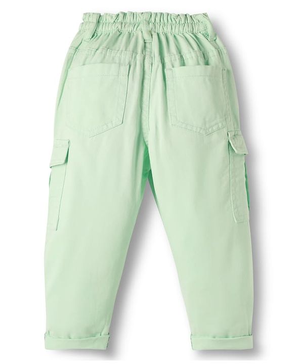 Babyhug Twill Full Length Solid Colour Trouser With Stretch & Cargo Pockets - Mint