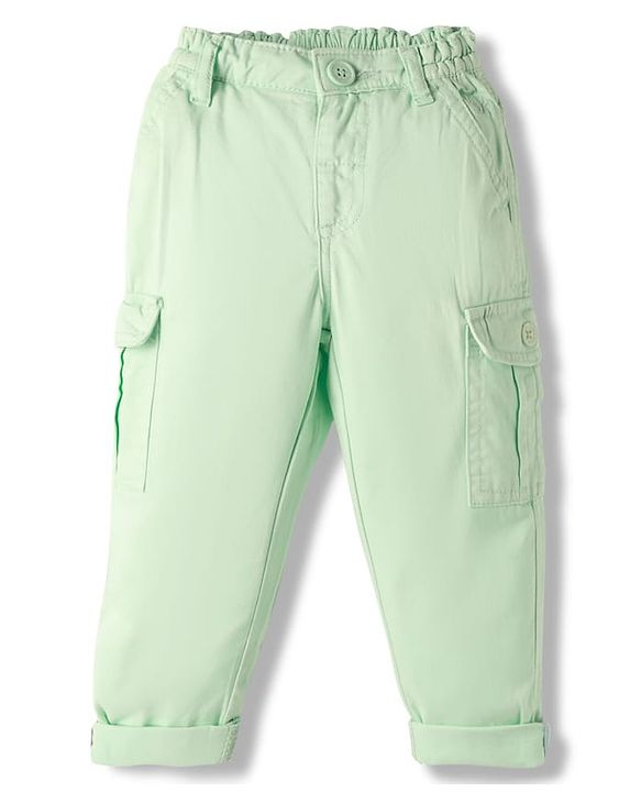 Babyhug Twill Full Length Solid Colour Trouser With Stretch & Cargo Pockets - Mint