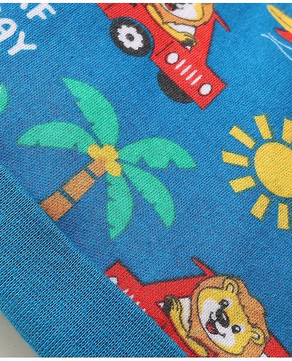 Babyhug 100% Cotton Interlock Knit Caps With Stripes & Tropical Theme Pack Of 2 Yellow & Blue - Diameter 17 cm