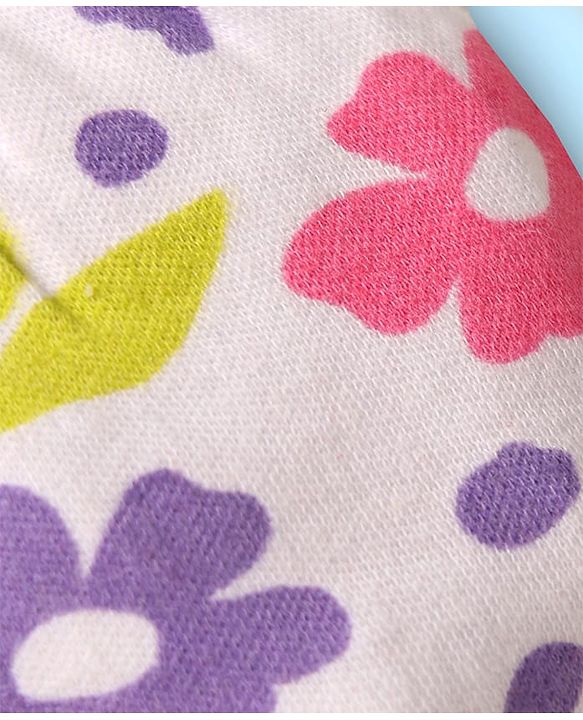 Babyhug 100% Cotton Knit Mittens And Booties with Floral Print - White