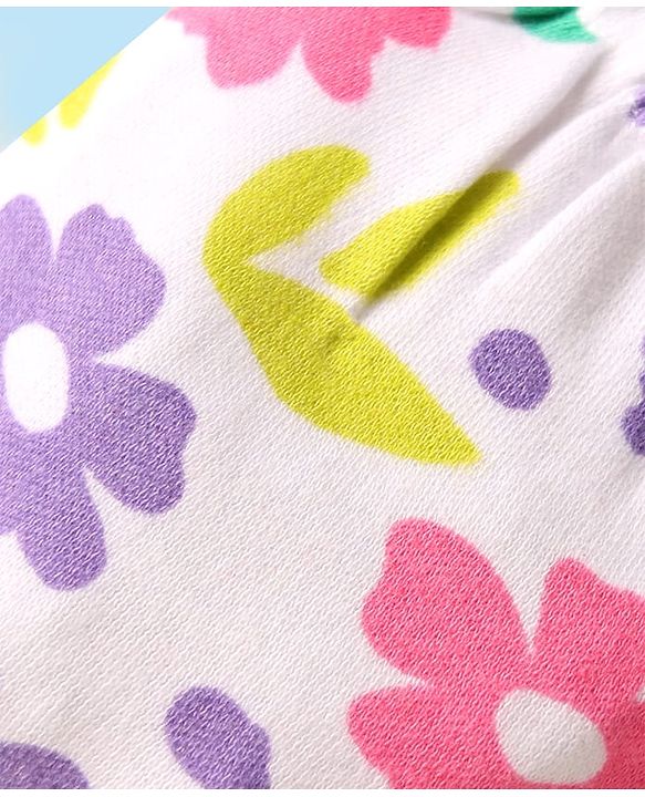 Babyhug 100% Cotton Knit Mittens And Booties with Floral Print - White