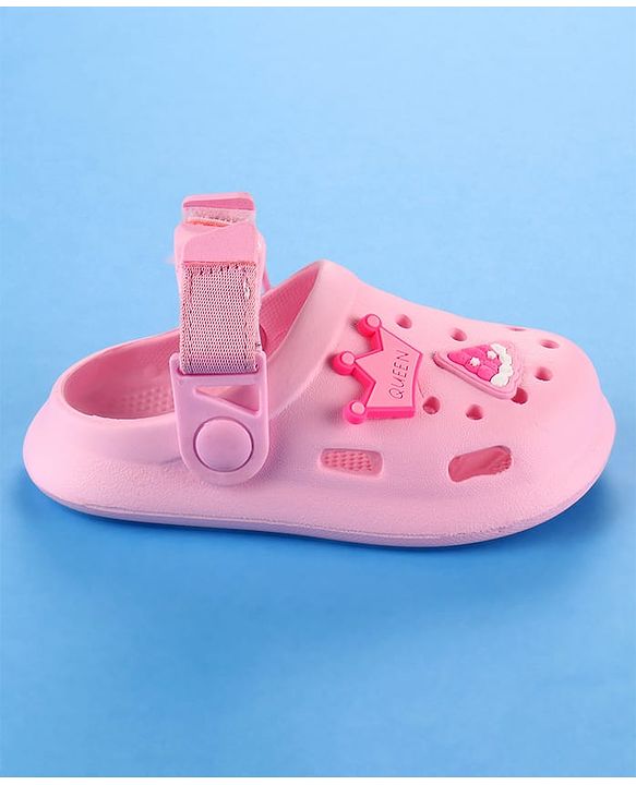 Cute Walk by Babyhug Velcro Closure Solid Coloured Clogs With Applique - Pink