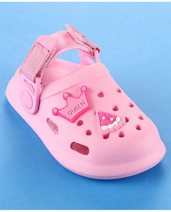 Cute Walk by Babyhug Velcro Closure Solid Coloured Clogs With Applique - Pink