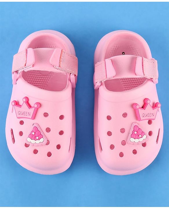 Cute Walk by Babyhug Velcro Closure Solid Coloured Clogs With Applique - Pink
