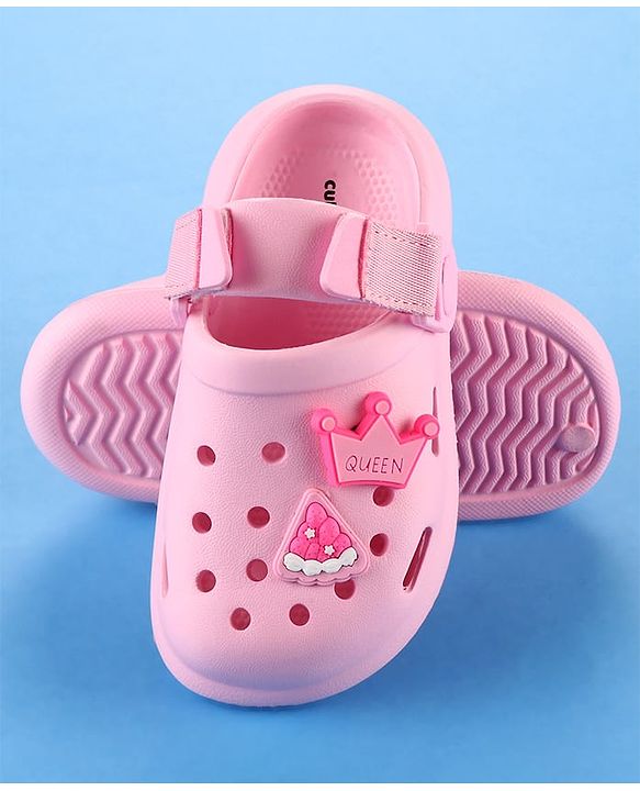 Cute Walk by Babyhug Velcro Closure Solid Coloured Clogs With Applique - Pink