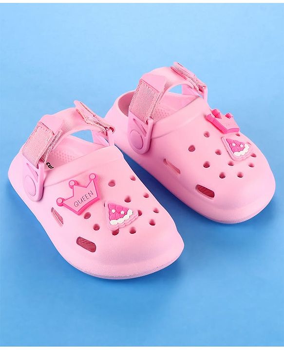 Cute Walk by Babyhug Velcro Closure Solid Coloured Clogs With Applique - Pink
