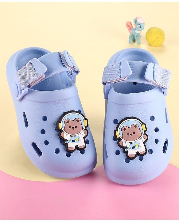 Cute Walk by Babyhug Clogs with Backstrap Velcro Closure Bear Applique - Light Blue