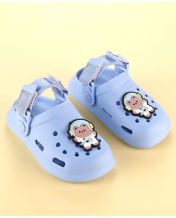 Cute Walk by Babyhug Clogs with Backstrap Velcro Closure Bear Applique - Light Blue