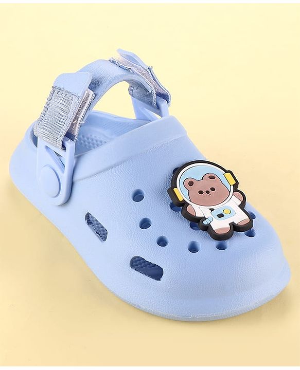 Cute Walk by Babyhug Clogs with Backstrap Velcro Closure Bear Applique - Light Blue