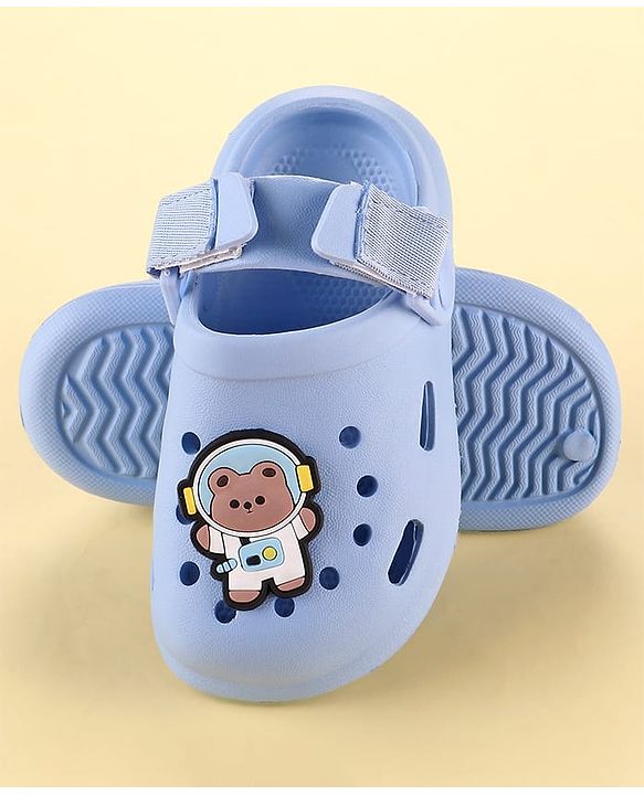 Cute Walk by Babyhug Clogs with Backstrap Velcro Closure Bear Applique - Light Blue