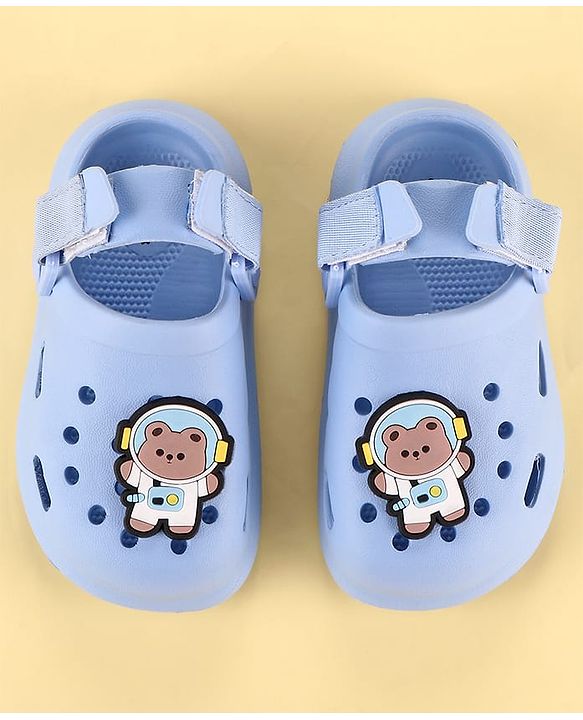 Cute Walk by Babyhug Clogs with Backstrap Velcro Closure Bear Applique - Light Blue