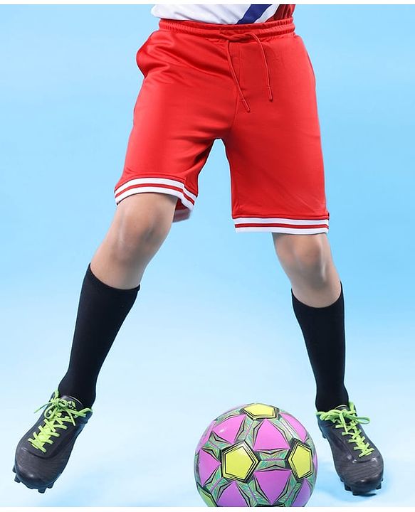 Pine Active Knit Knee Length Solid Color Shorts - Red