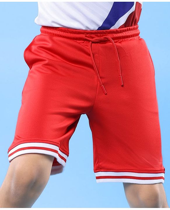 Pine Active Knit Knee Length Solid Color Shorts - Red