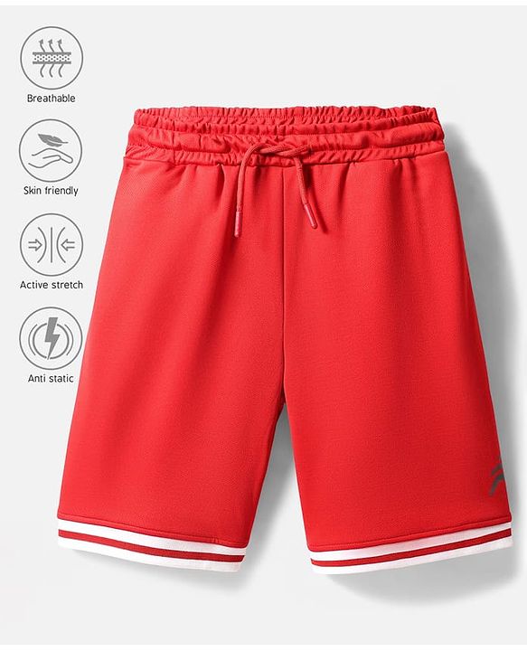 Pine Active Knit Knee Length Solid Color Shorts - Red