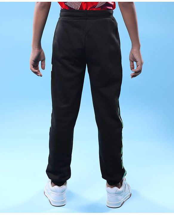 Pine Active Knit Full Length Super Stretch Cut & Sew Joggers with Text Puff Print - Black