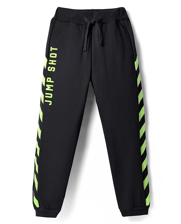 Pine Active Knit Full Length Super Stretch Cut & Sew Joggers with Text Puff Print - Black