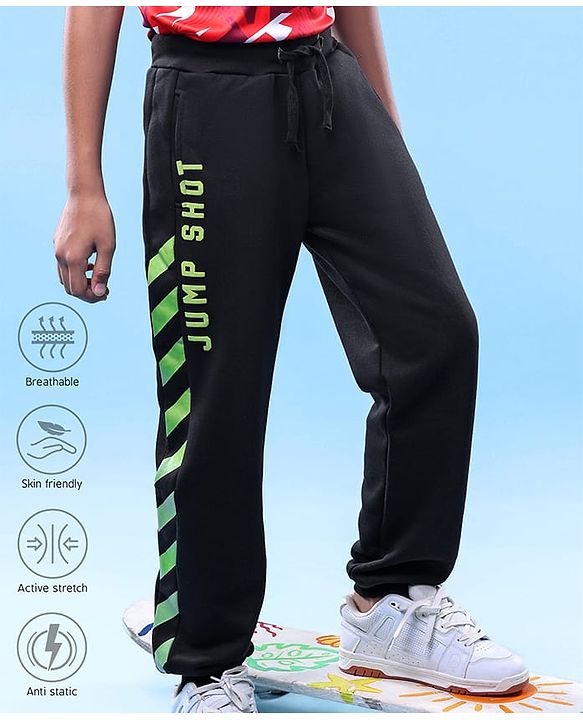 Pine Active Knit Full Length Super Stretch Cut & Sew Joggers with Text Puff Print - Black