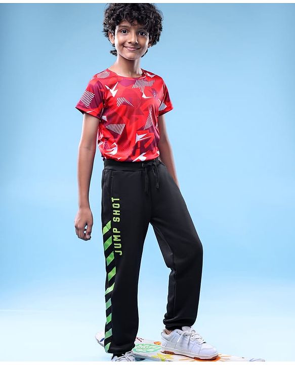 Pine Active Knit Full Length Super Stretch Cut & Sew Joggers with Text Puff Print - Black